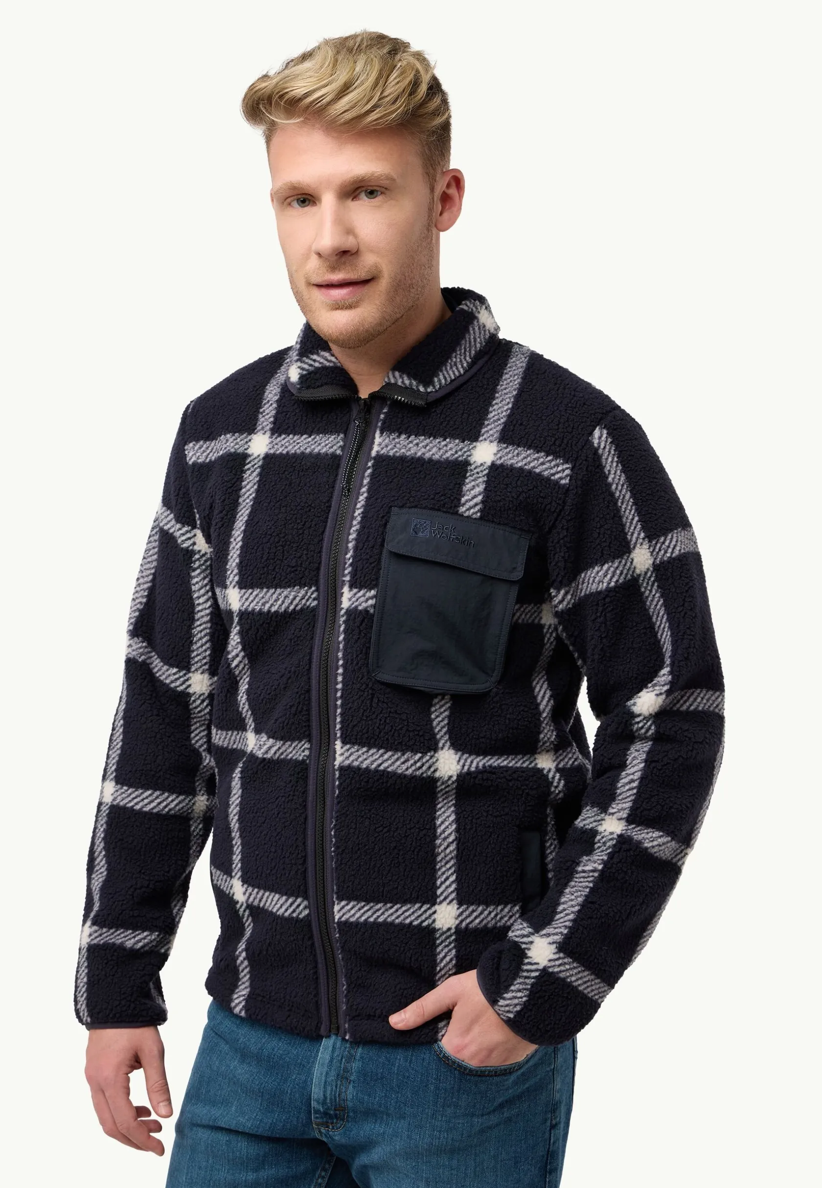 Fashion Felslicht Check Jkt M Herren Fleece|Fleecejacken