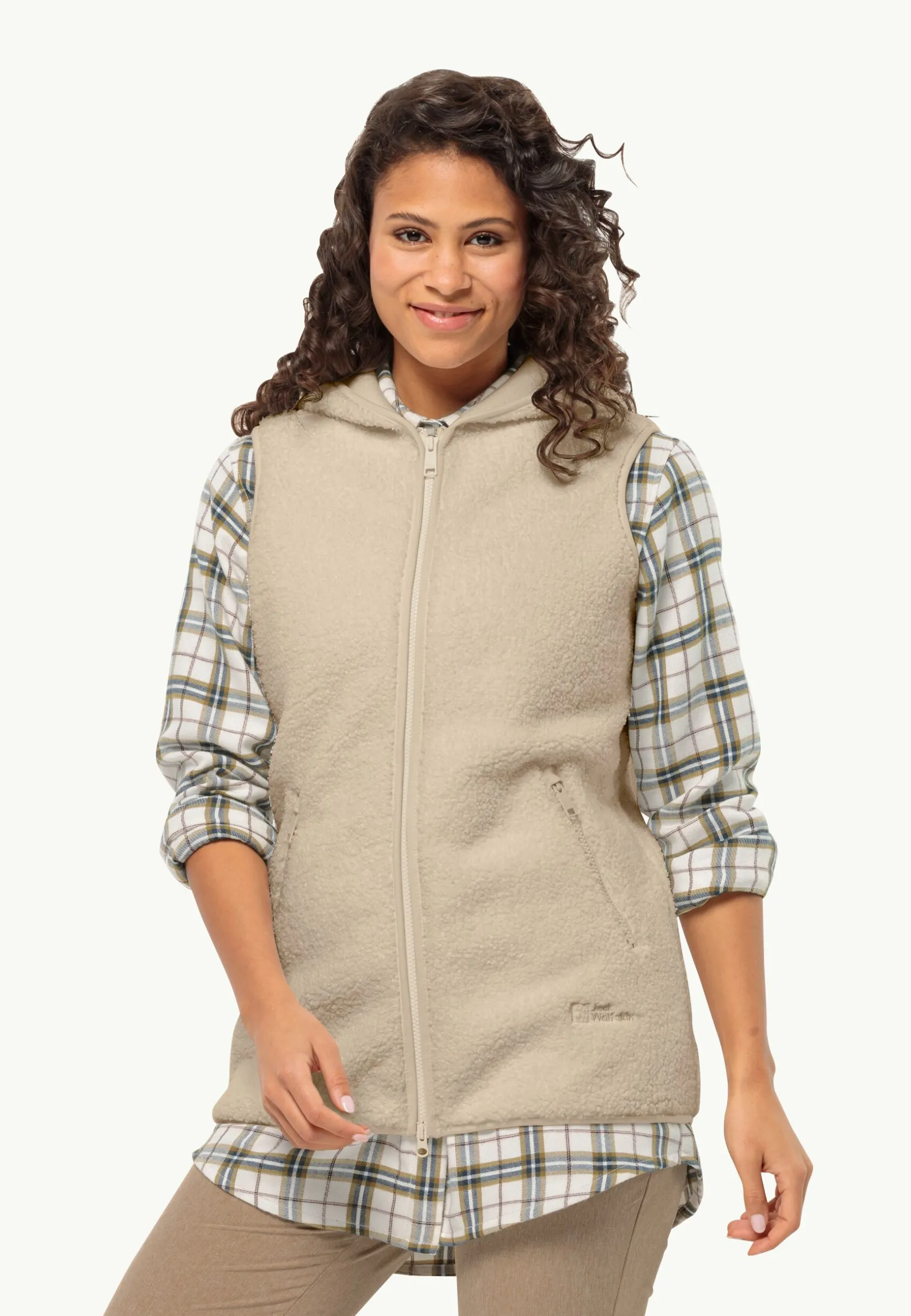 Online High Curl Long Vest W Damen Fleece|Fleecejacken
